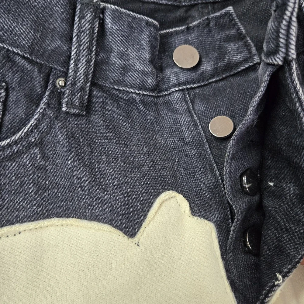 MNML Men Jeans 28 Black Denim Skinny Skeleton Patchwork Emo Goth Grunge Y2K READ